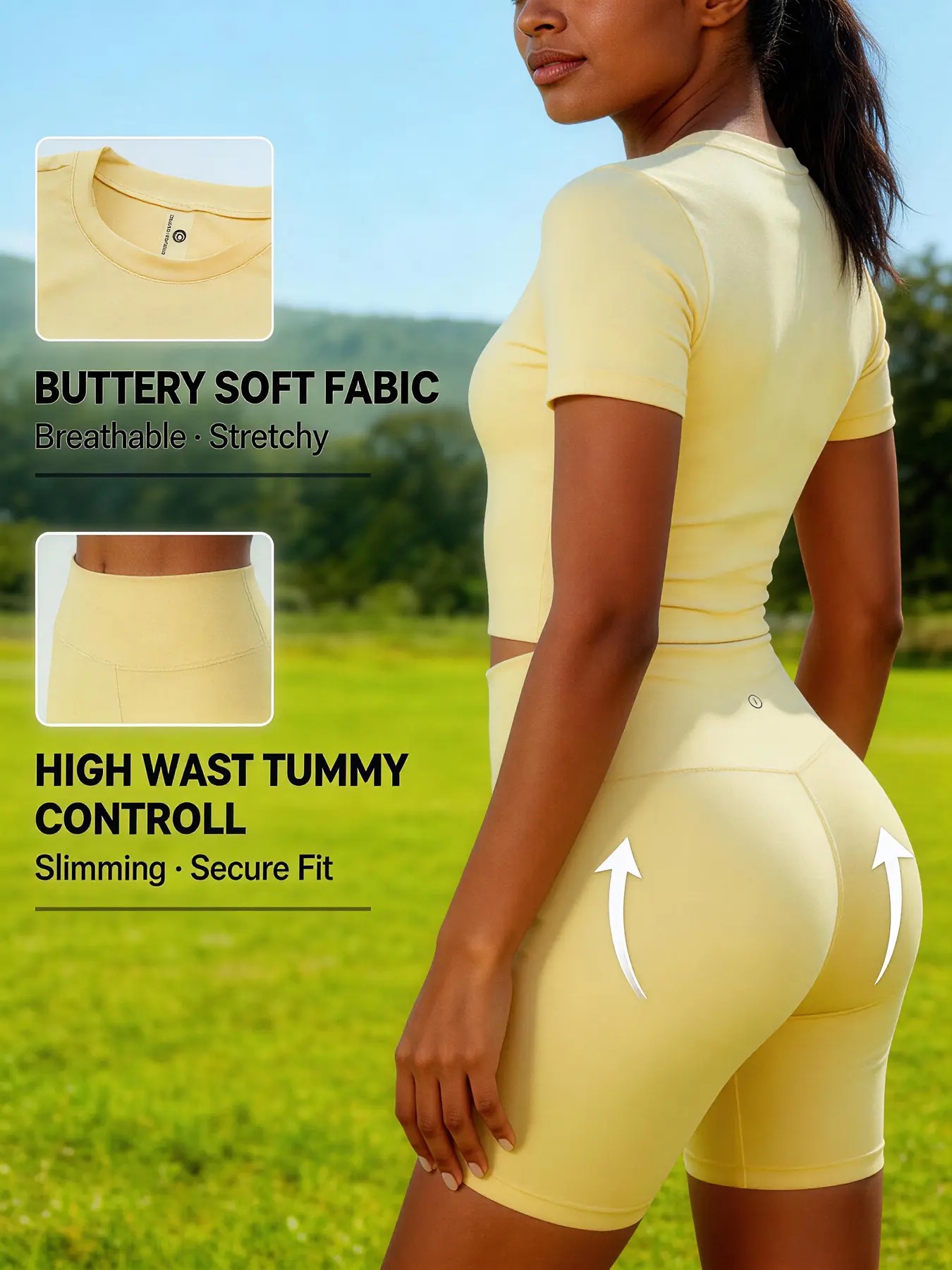 Women's Solid Round Neck Short Sleeve Athletic T-Shirt - 2 Piece Matching Set